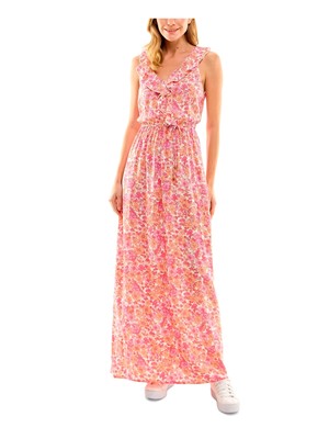 KINGSTON GREY Womens Pink Tie Elastic Waist Sleeveless Maxi Dress Juniors XS