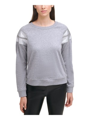 

DKNY Женский серый свитшот с круглым вырезом на молнии металлик