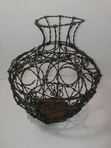 Rustic Folk Art Large Wire Sculpture Vase / Urn Signed By George