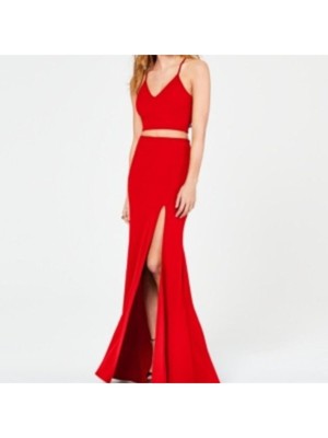 B DARLIN Womens Red Spaghetti Strap Formal Mermaid Dress 17/18