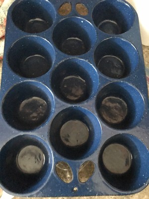 Vintage Cast Iron/Blue Enamel Muffin Mold. Griswold?? Popover Pan ?, used for sale  Shipping to Canada