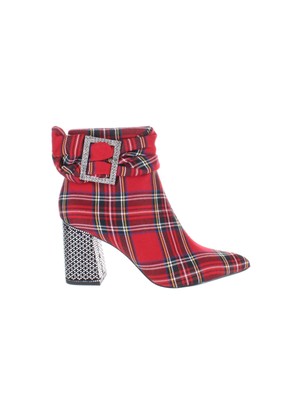 

BETSEY JOHNSON Женские красные ботильоны в клетку Milburn с острым носком на блочном каблуке, Красный, MILB01S5