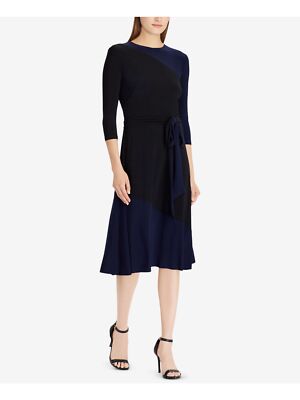 

RALPH LAUREN Женское темно-синее платье-футляр миди с цветными блоками и рукавами 3/4 Размер, Navy