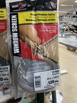 Prime-Line Make 2 Fit WINDOW SCREEN Retainer Spline 0.12'' x 25' GRAY Vinyl P7630
