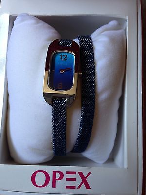 New French Designer OPEX 'Ballerina' Denim Leather Extra Long Strap Watch