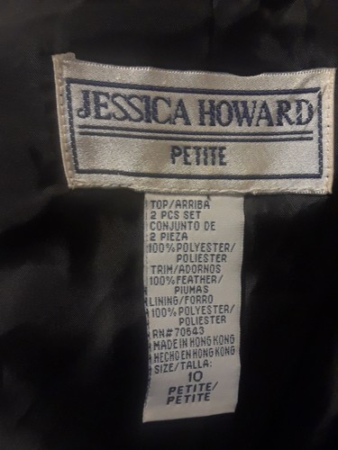 Jessica Howard Petite Womens 2pc Pants Suit 10P Real Feathers Black Waist 27