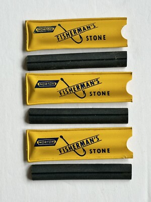 3 Norton Fisherman's Stone Fish Hook Sharpener Honing Stone Pocket Size Sheaths