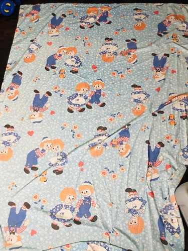 Vintage Raggedy Ann Andy Bobbs Merrill 1960s Fabric Twin Flat Fitted Bed Sheet