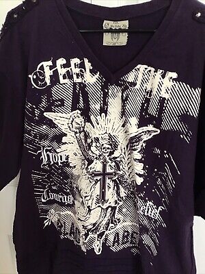 Blac  LABEL STUDDED GRAPHIC T SHIRT Feel The Faith  BIG & TALL SIZE 4XL Purple