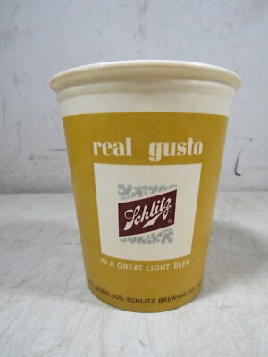 Vintage 1965 Schlitz Beer Wax Paper 16oz Cup Dixie NOS New USA Real Gusto Gold