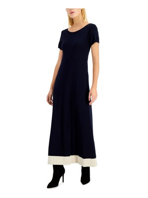 

MAX MARA WEEKEND Женское темно-синее платье макси с круглым вырезом и расклешенным воротником  XS, Navy