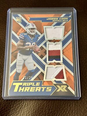 2022 James Cook Panini XR Triple Threats Orange Rookie Patches /25 Bills RTT-JC