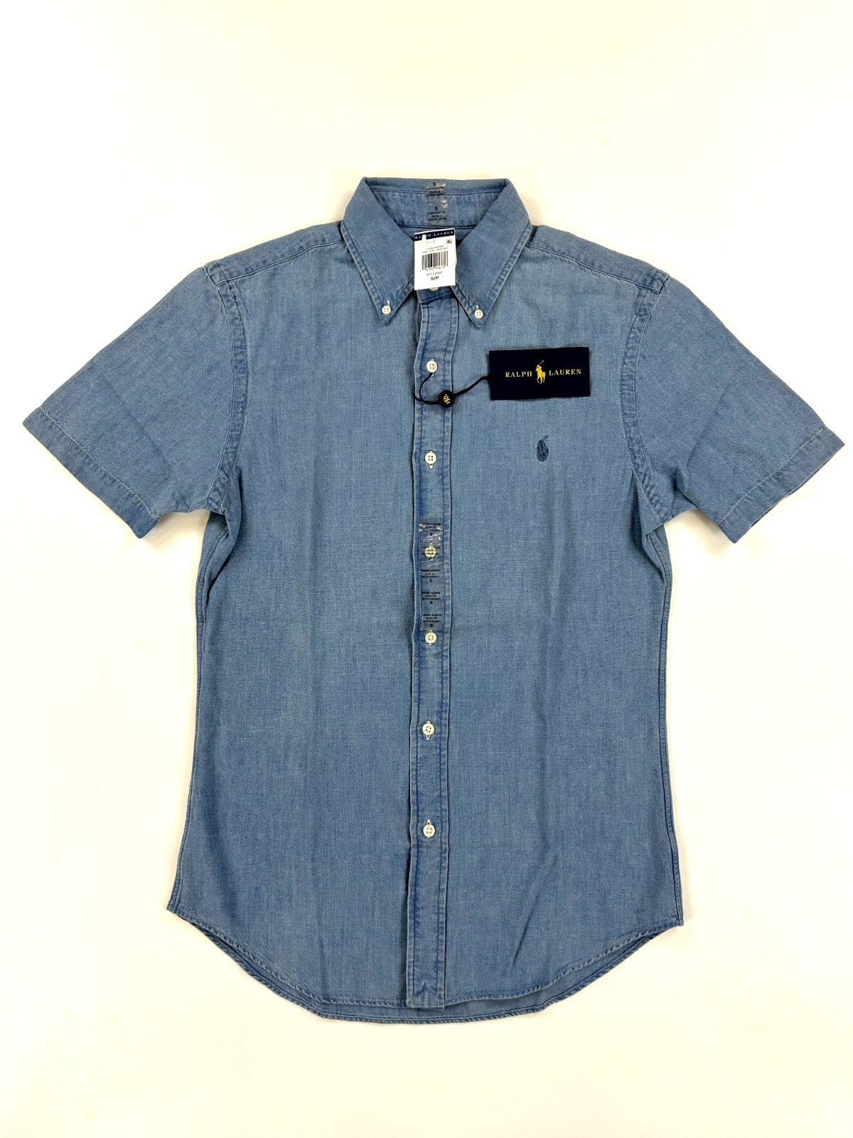 Джинсовая рубашка Polo Ralph Lauren с коротким рукавом и приталенным кроем на пуговицах - Синий - Размер: S