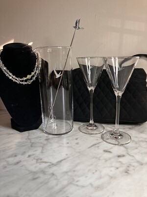 Grey Goose Martini Set, Two Martini Glasses, Silver Stir Stick, Carafe