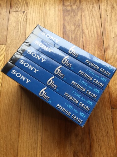 5 SEALED SONY BLANK PREMIUM GRADE VHS T-120 Video TAPES VCR Unopened 6 HOURS