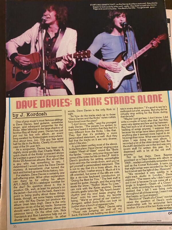 The Kinks, Two Page Vintage Clipping