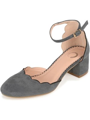 

JOURNEE COLLECTION Женские серые туфли-лодочки на блочном каблуке Edna с зубчатым краем и круглым носком, Серый, 9552