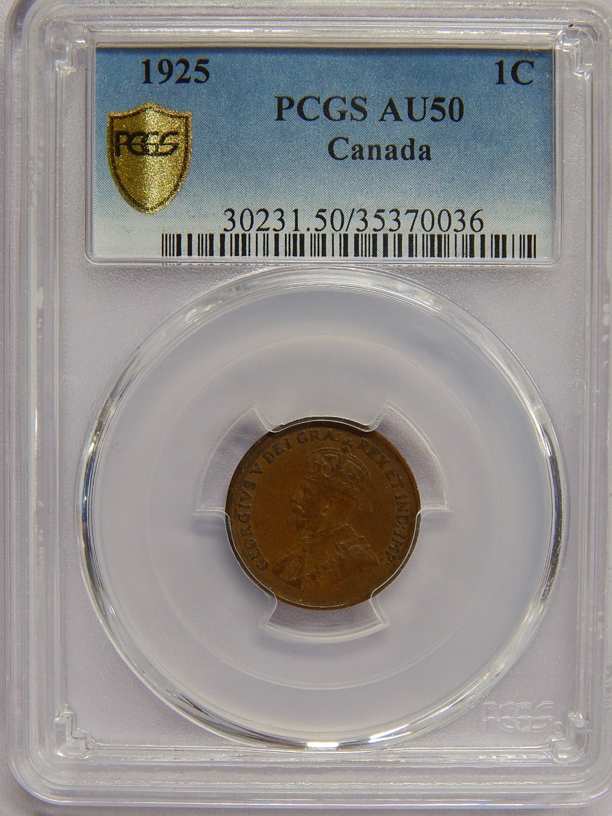 Canada 1925 Small Cent PCGS AU-50