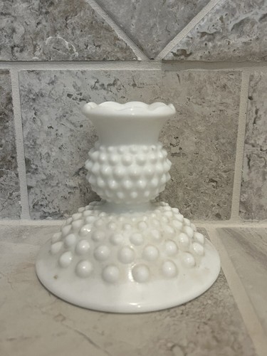 Vintage Fenton Hobnail White Milk Glass Single Candle Holder