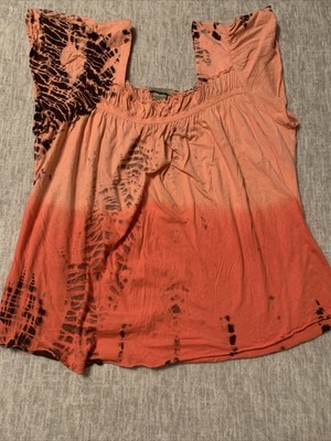 behind the seams orange brown tie dye ruffle top sz. 3X
