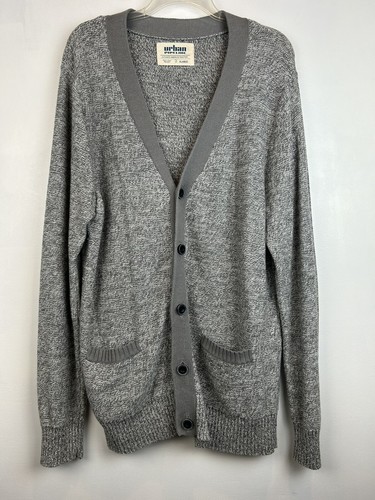 Grandpa Sweater Mens XL Cardigan Gray Button Front Pockets