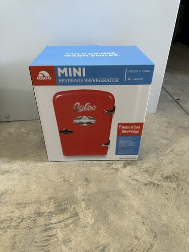 NIB Igloo Mini Fridge Beverage Refrigerator Home or Auto Red Holds 6 Cans Retro