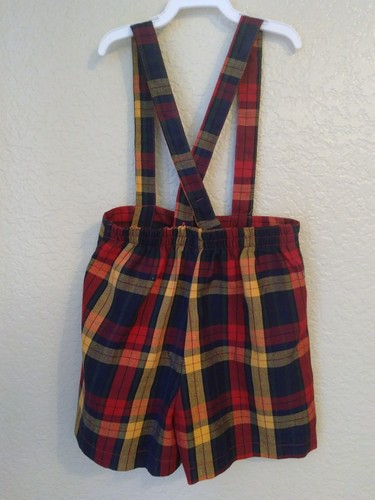 Girls Rayon Blend Plaid Shorts With Suspenders Size 5 EUC