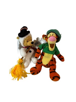 2 Vintage Disney Store Winnie The Pooh Bean Plush Bag Snowman Tiger St Patrick