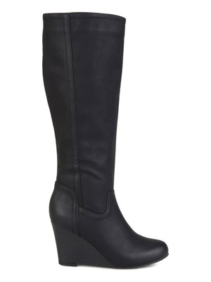 

JOURNEE COLLECTION Женские черные комфортные сапоги на танкетке с длинным носком и круглым носком, Черный, LANGLY-BLK-090