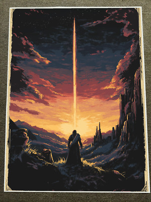 Warrior Under Fiery Skies, Epic Light Beam - Poster 18x24in