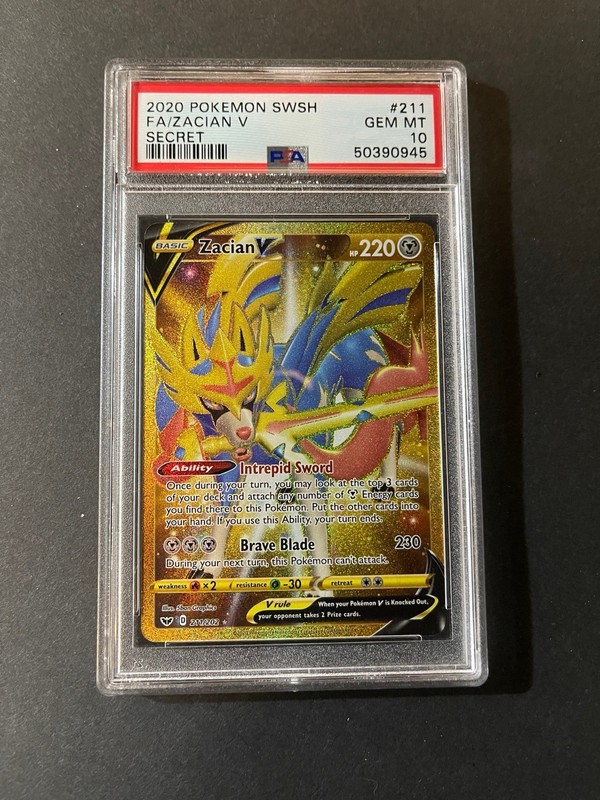 Zacian V Gold Secret Rare Pokemon Sword & Shield Base 211/202 PSA