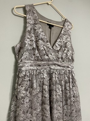 Dialogue Silver Floral Metallic Sleeveless Blouse womens medium 