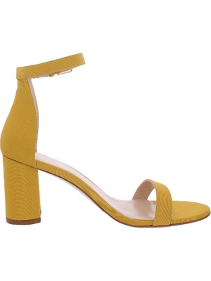 Pre-owned Stuart Weitzman Womens Yellow Lessnudist Round Toe Block Heel Buckle Sandals 7 M