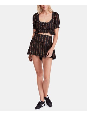 

Женский черный укороченный топ с круглым вырезом и цветочным принтом FREE PEOPLE