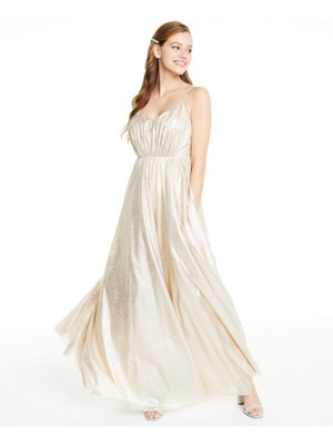 

CITY STUDIO Женское золотое платье на тонких бретельках Формальный крой + расклешенное платье для подростков, Золотой