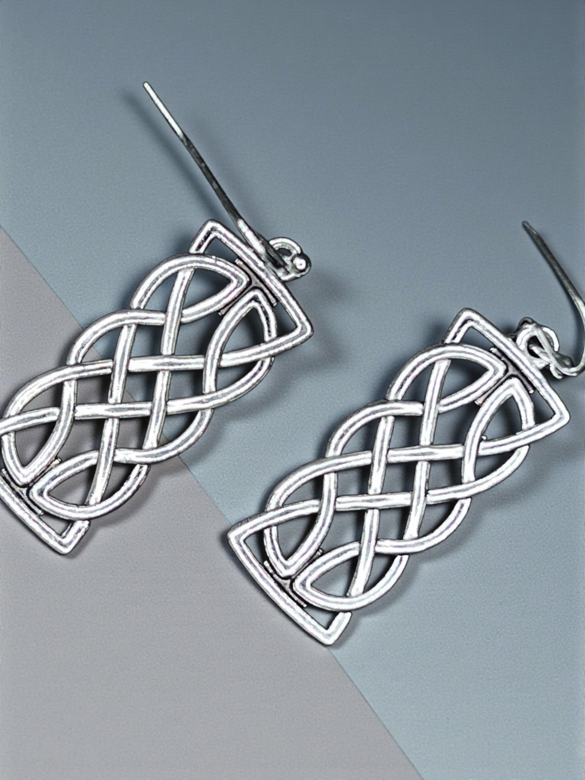 Silver Celtic Knot Dangle Drop Earrings Women Long Hook Irish Boho Jewelry 2.5 I
