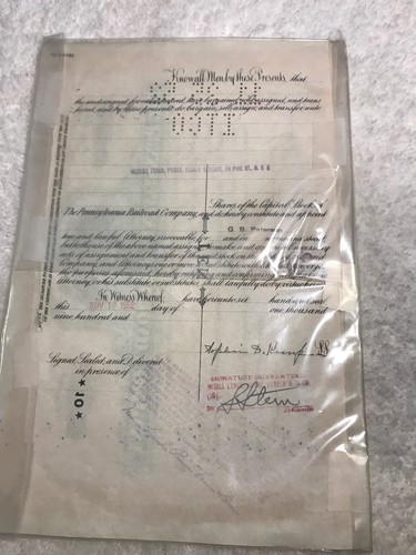 Pennsylvania Railroad Company Stock Certificate Orange Horses State Seal TEN