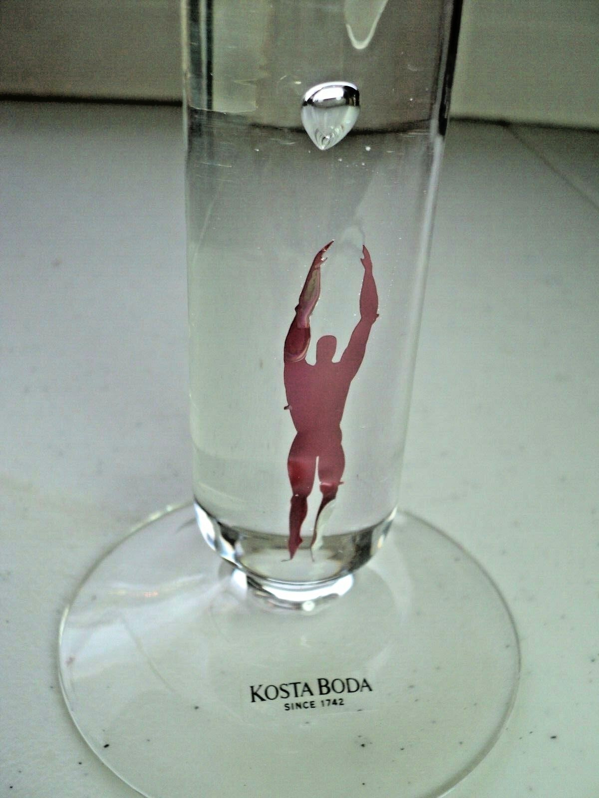 Kosta Boda Bertil Vallien Flying Man Series Champagne Glass Flute Signed Numbere