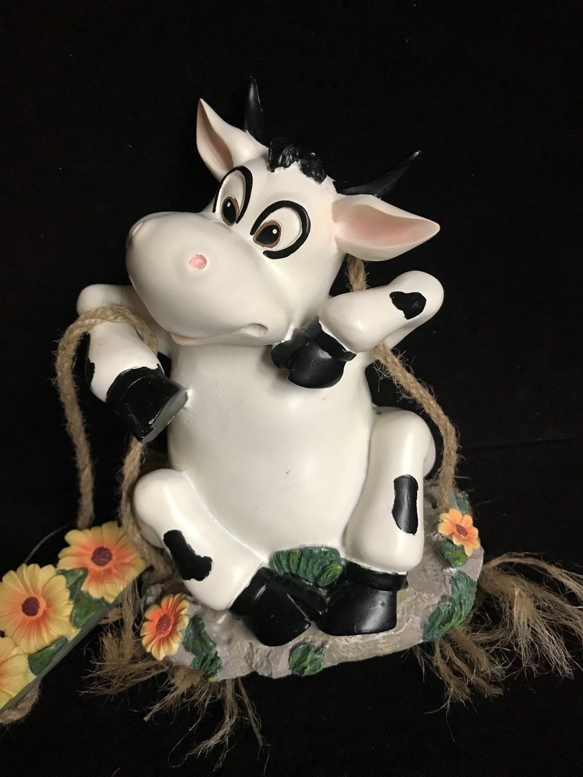 Hanging Swinging Happy Resin Cow~Rope Swing~ Very Cute!!