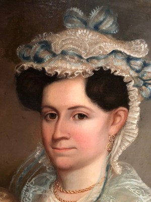 Circa 1820 American Portrait Mother and Child State of Maine Maple Frame