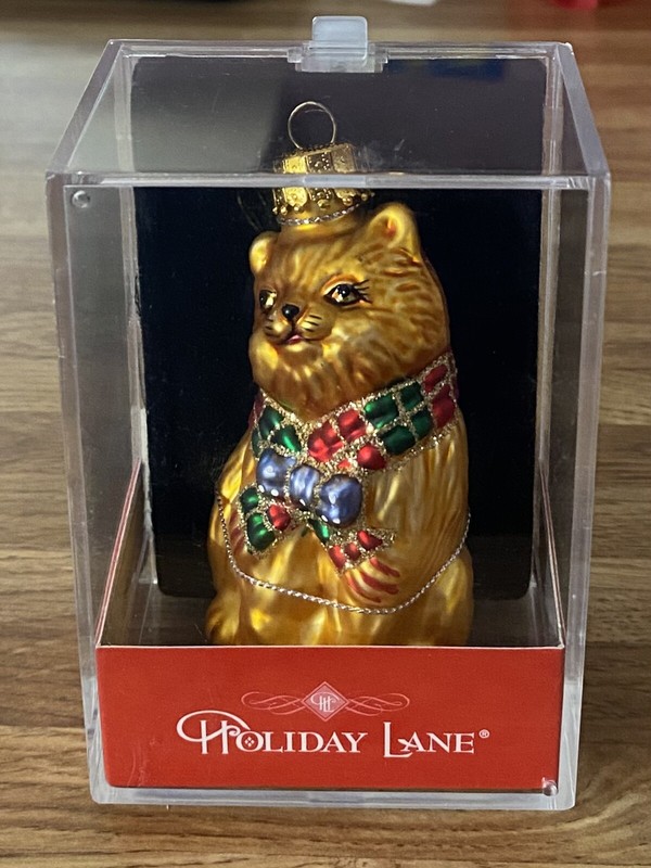 Macys Holiday Lane Christmas Cat Blow Mold Like Ornament Glitter