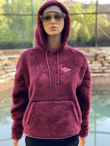 Nike Plush Sherpa Hoodie Burgundy CU6425-638 Women S NWT | eBay