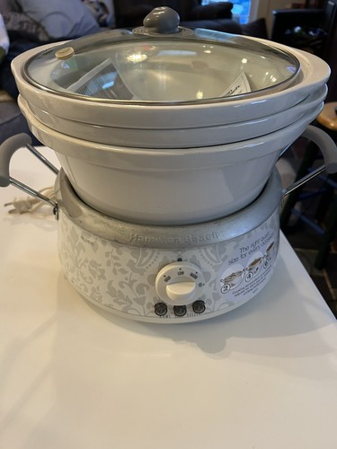Hamilton Beach 3-in-1 Slow Cooker 33133 Bowl 2, 4, & 6 Qt Crock Pot Lid White