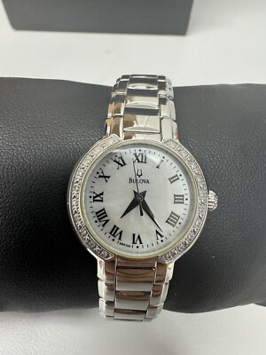BULOVA WHITE MOP DIAL DIAMONDS STAINLESS STEEL WOMEN'S WATCH  96R159 NEW
