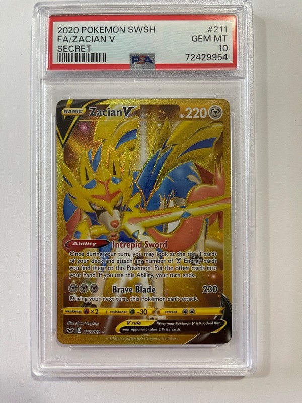 Zacian V Gold Secret Rare Pokemon Sword & Shield Base 211/202 PSA