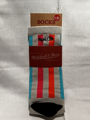 New Mitchell & Ness Branded Ribbed Vertical Stripe Compression Team Crew Socks.