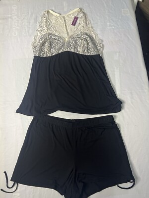 Adore Me Chesney Cami Set Large White   Black with lace
