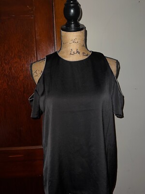 COOPER & ELLA BLACK COLD SHOULDER CUTOUTS TOP BLOUSE SIZE M NWT $124
