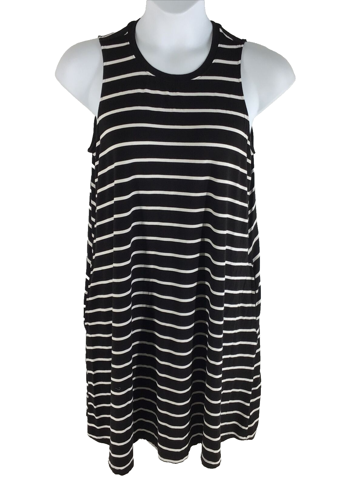 Women's Dresses XL 16-18, Time & Thru, Black & White Stripe T-Shirt Dress Pocket