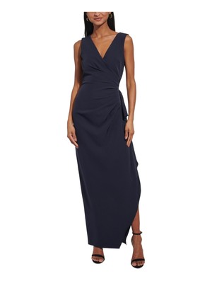 VINCE CAMUTO Womens Navy Cascading Ruffle Side-slit Sleeveless Gown Dress 14